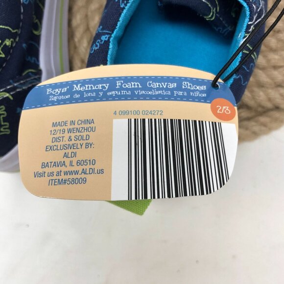 Lily & Dan Boys Dinosaur Memory Foam Canvas Shoes Size 2/3 Navy Blue Green - Picture 6 of 8